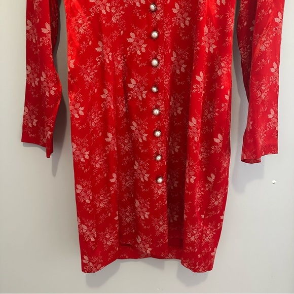 NWT Marnie West Vintage Satin Feeling Floral Red Pearl Button Dress Women’s 6 - Picture 10 of 14